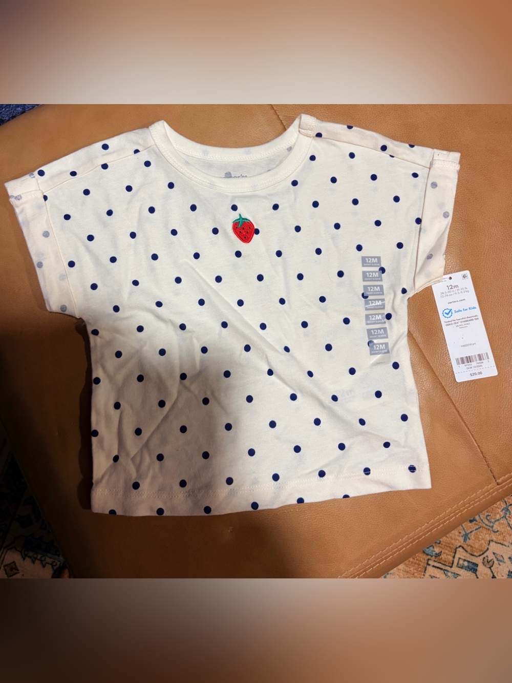 Carter's NWT Cream Polka Dot Short Sleeve Tee with Red Strawberry Patch 12 mos